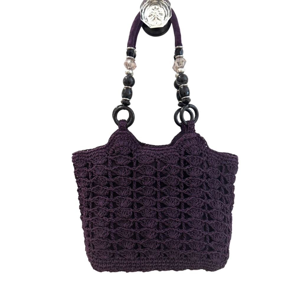 CAPPELLI Straworld Purple Crochet Bag Embellished Straps 2012